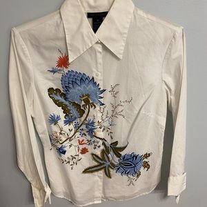Floral Design White Button Up